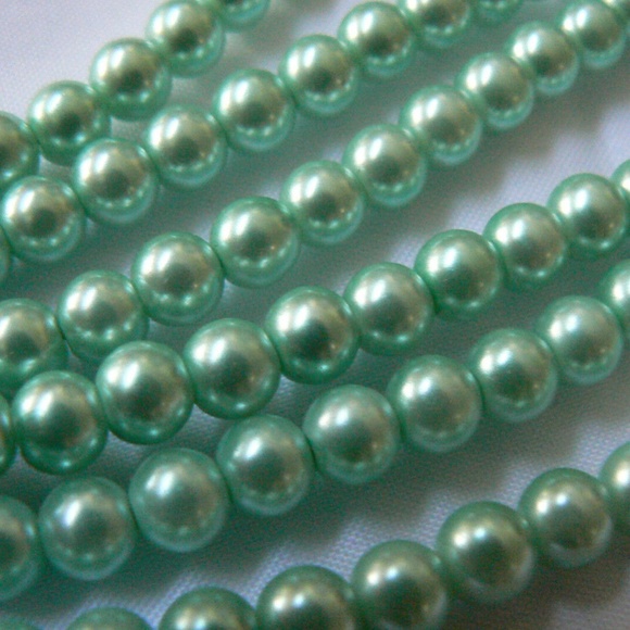 Blue Moon Manor House 14"L Glass Pearl Mint Green Lot of 3 strands crafts beads - Picture 3 of 7